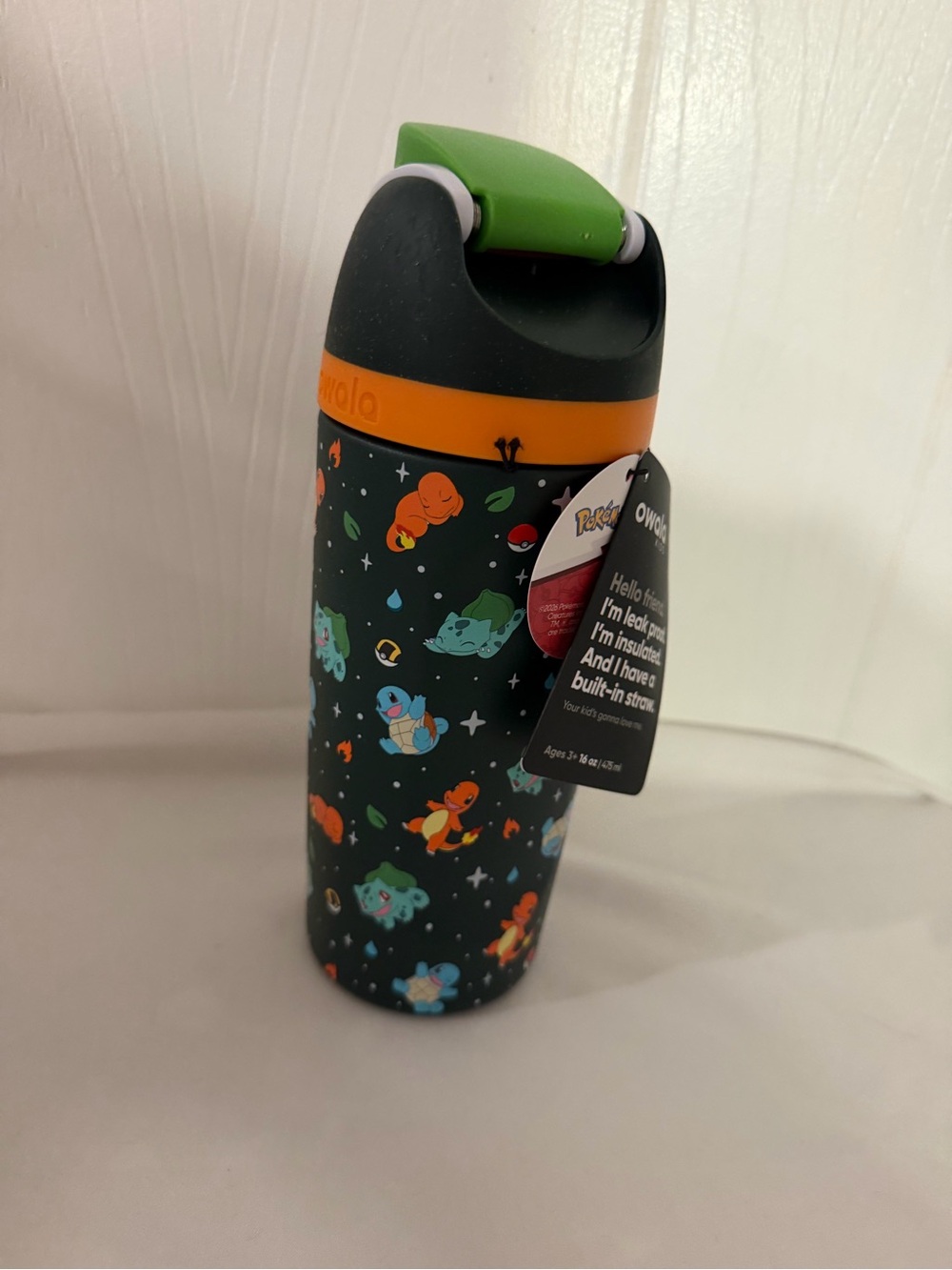 Owala Insulated Stainless Bottle - Black with Green & Orange Accents